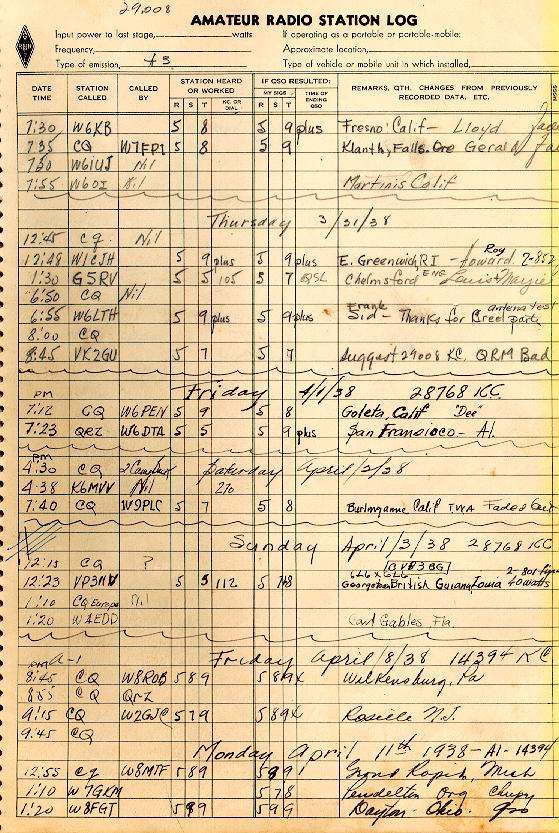Page from Logbook
